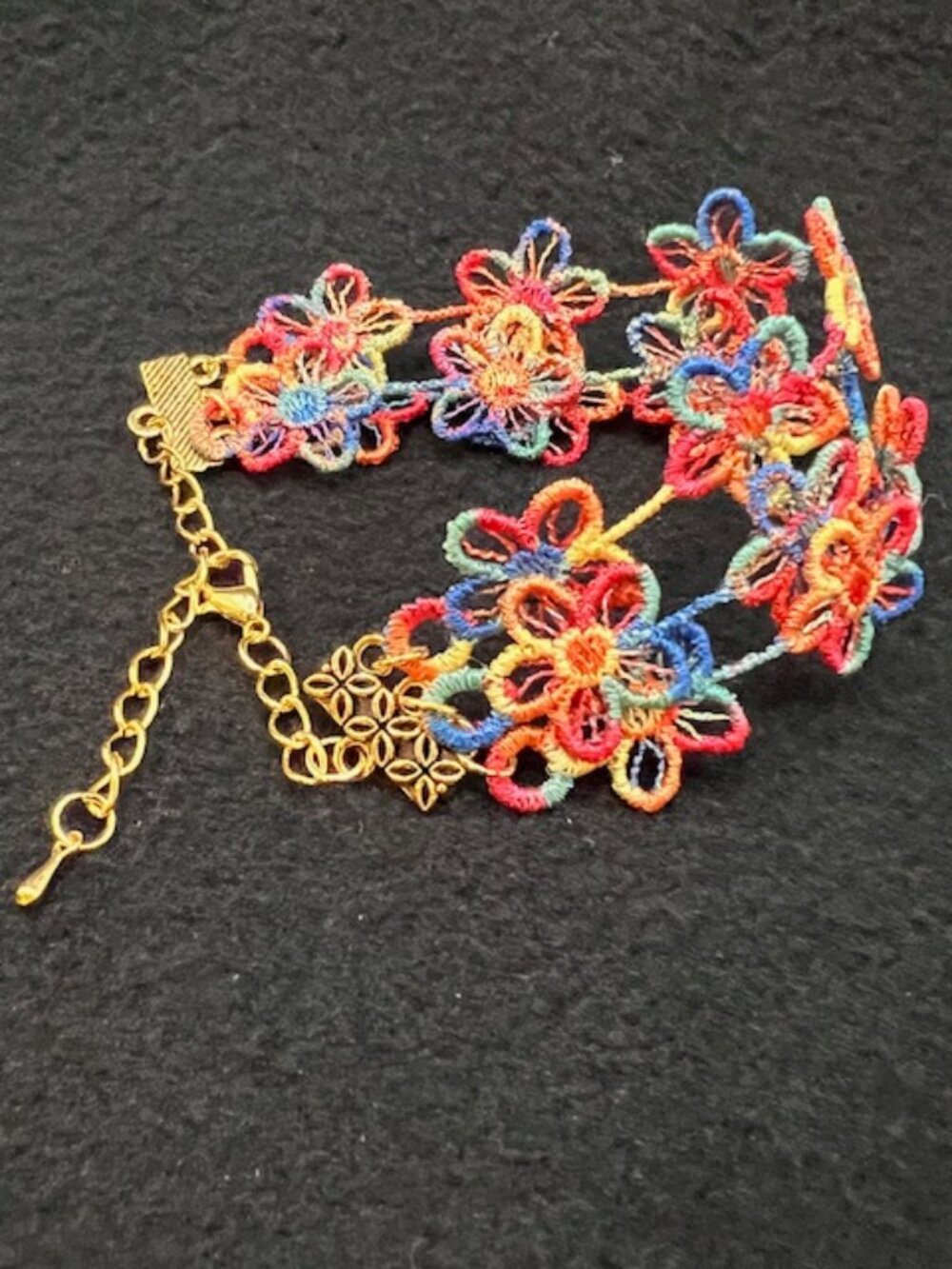 Homemade Multicolored Triple Strand Flower Lace Bracelet - Picture 5 of 6